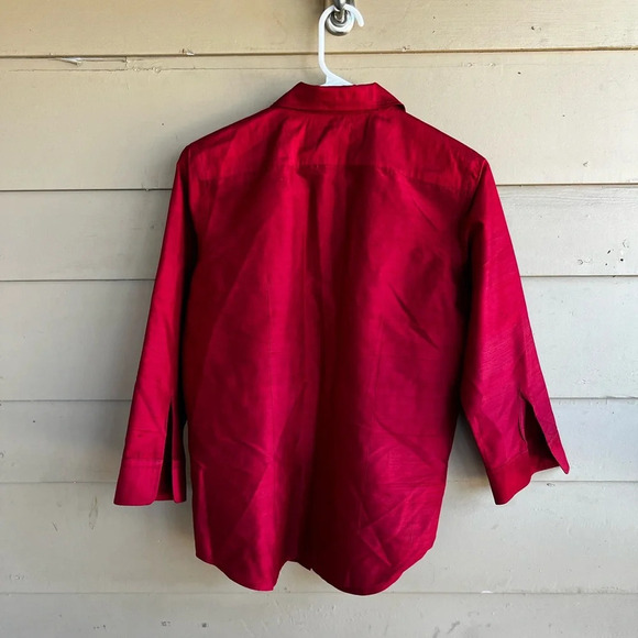 Lauren Ralph Lauren Red Silk Button Down Shirt - Size 4 Holiday Festive Classic - Picture 5 of 5